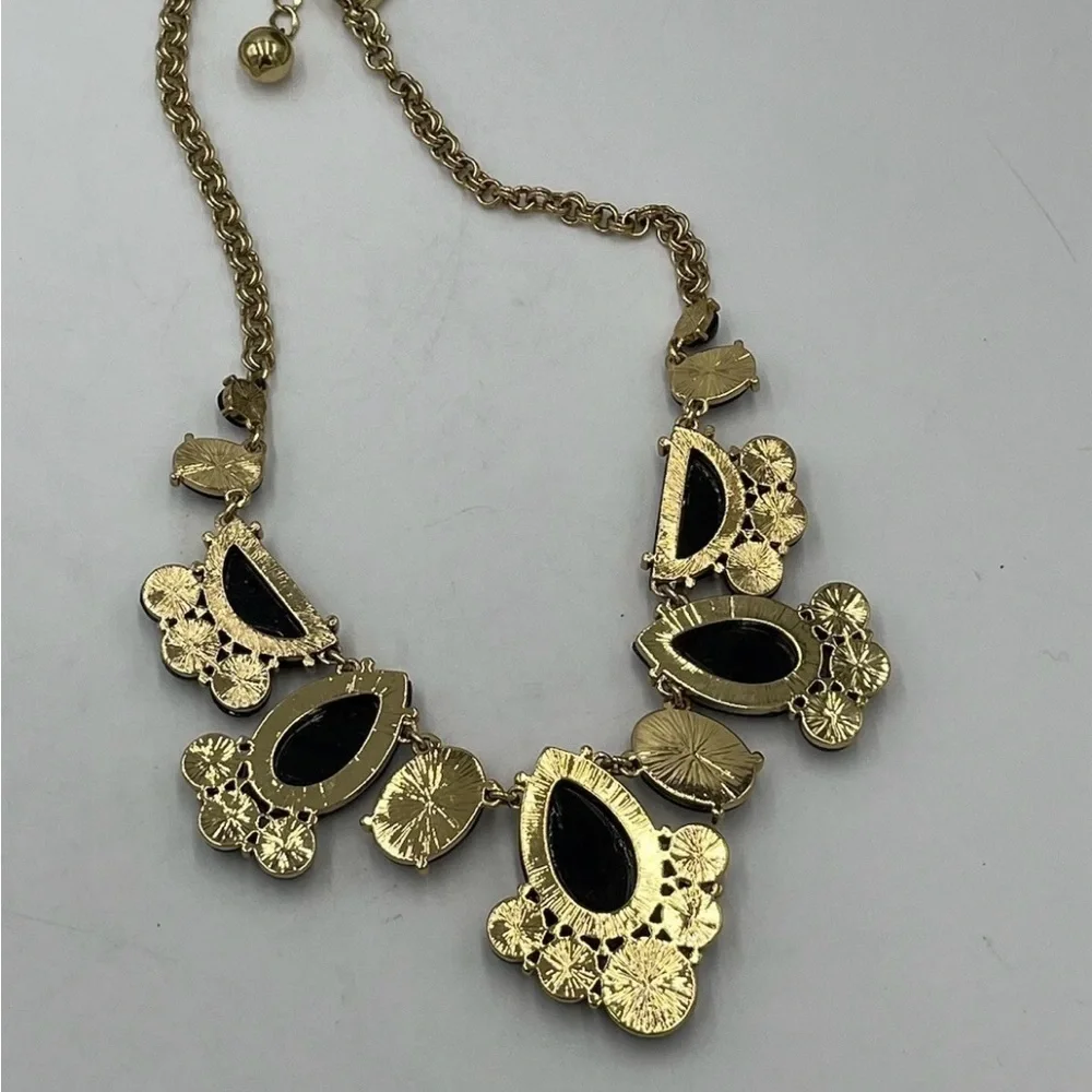 Kate Spade Day Tripper Black Faceted Rhinestones Gold Tone Statement Necklace‎